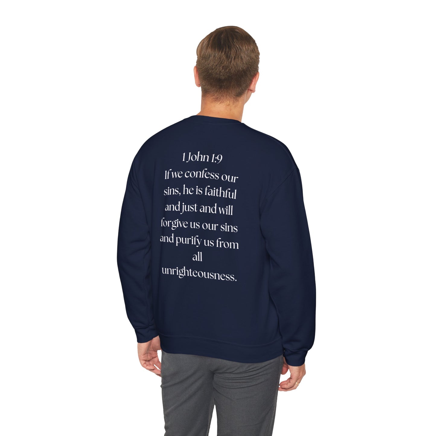 "GOD DID" (WL) Crewneck Sweatshirt w/ Scripture Design (1 John 1:9)