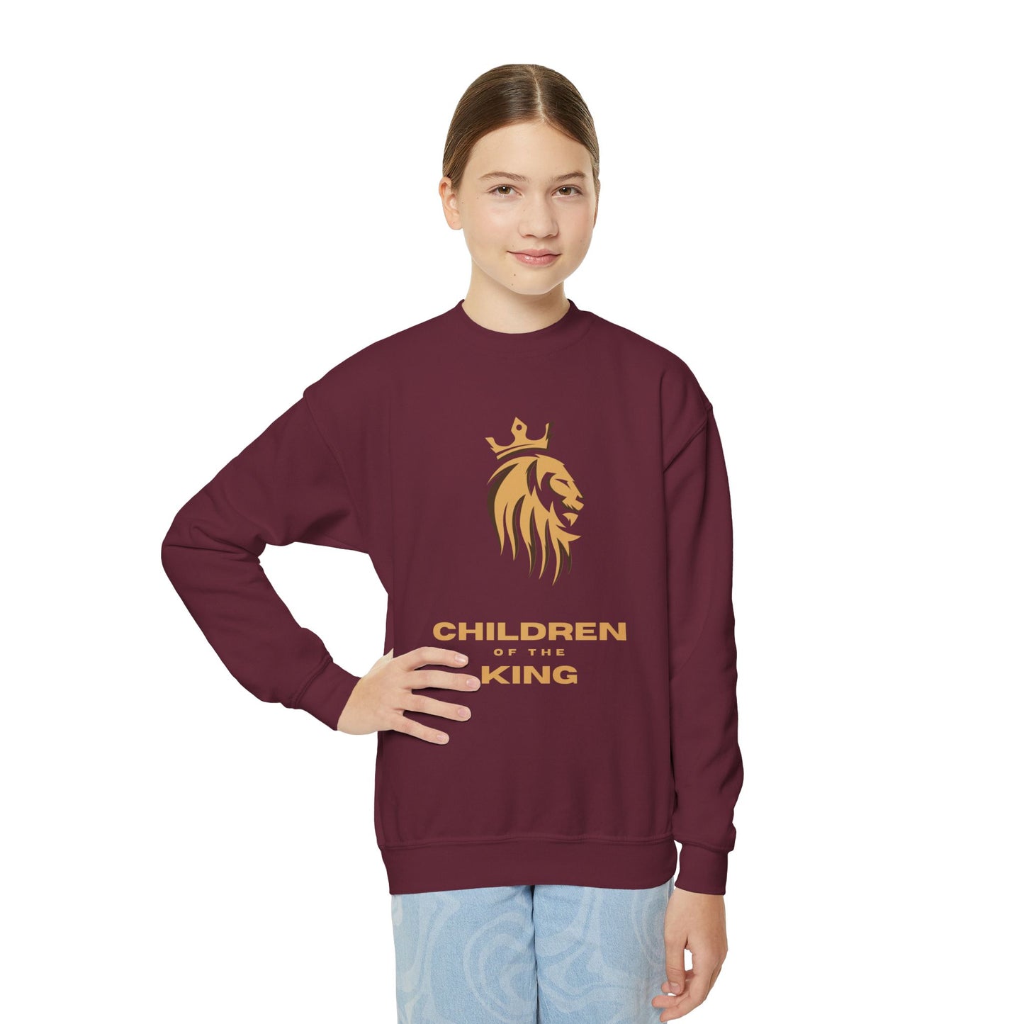 "Children of the King" Youth Sweatshirt GOLD Lion Crown Design with Psalm 127:3