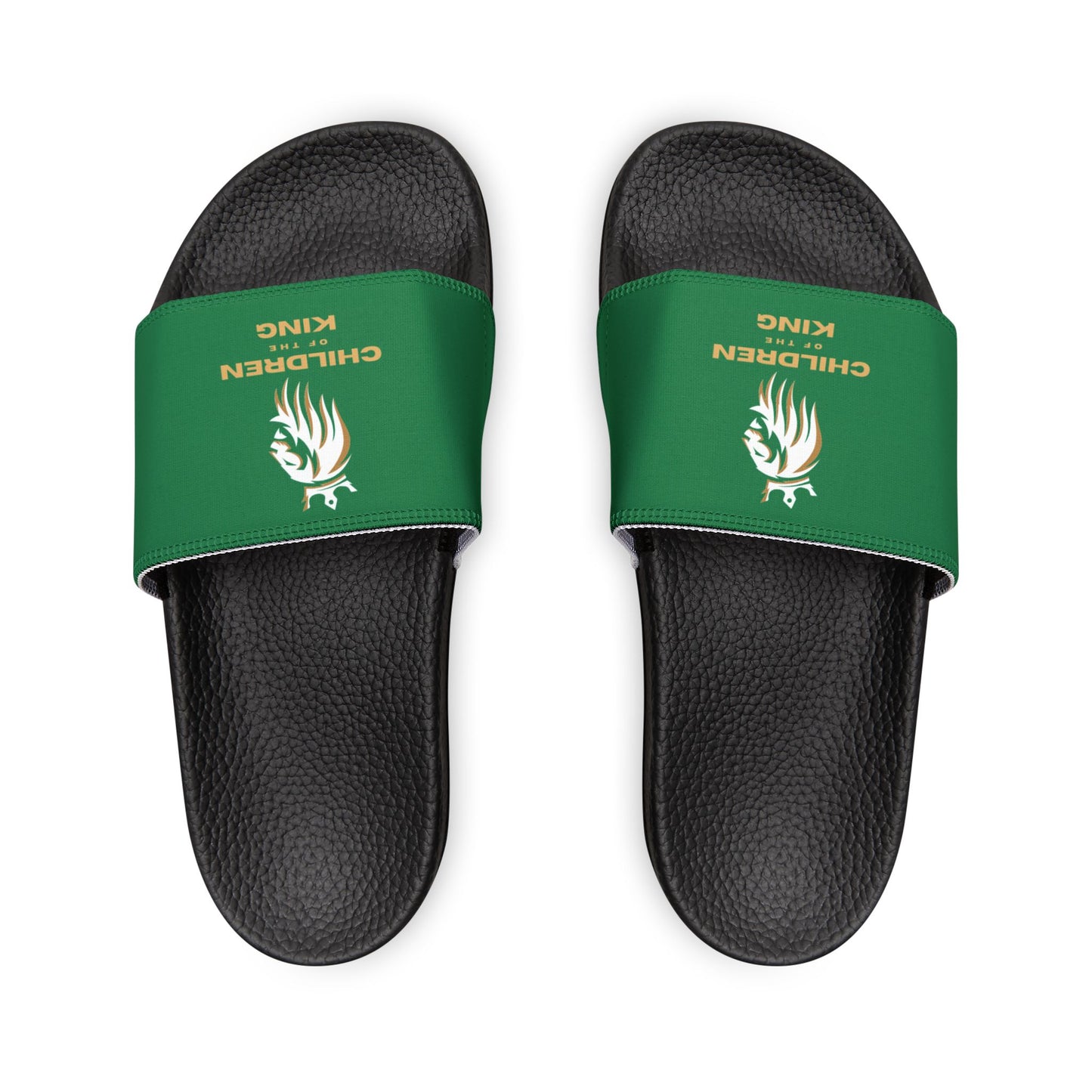 "Children of the King" WHITE Lion - DARK GREEN Youth Slide Sandals