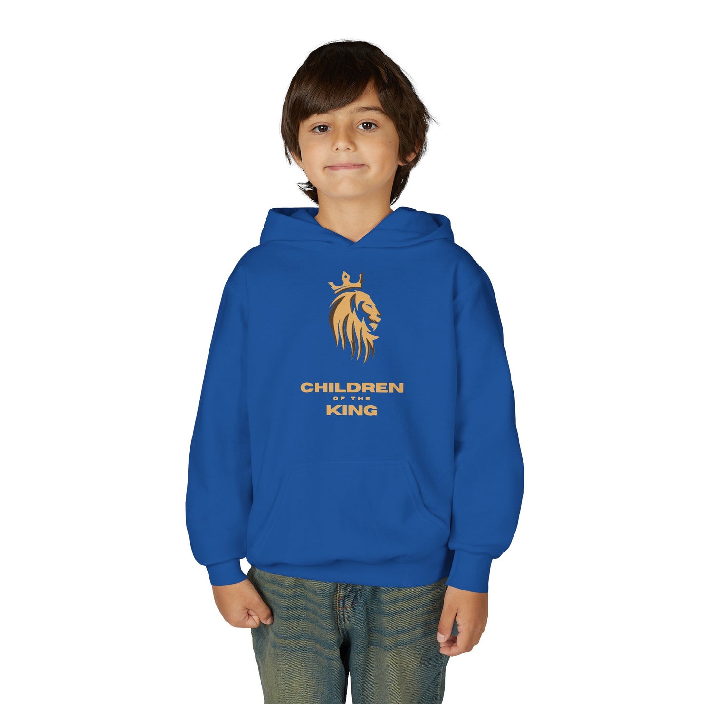 "Children of the King" Youth Hoodie — GOLD Lion Crown Design with Isaiah 54:13