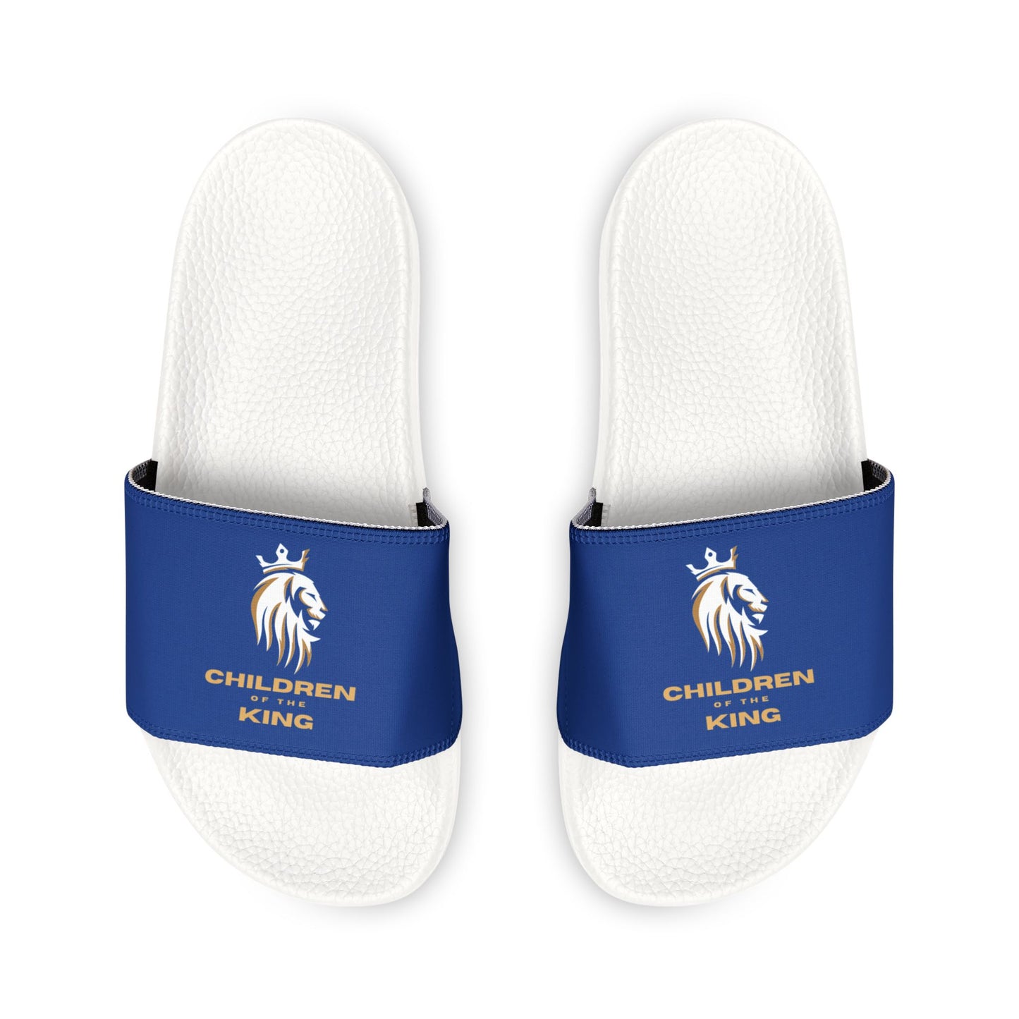 "Children of the King" WHITE Lion - DARK BLUE Youth Slide Sandals