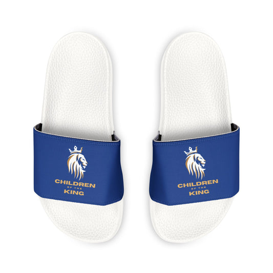 "Children of the King" WHITE Lion - DARK BLUE Youth Slide Sandals
