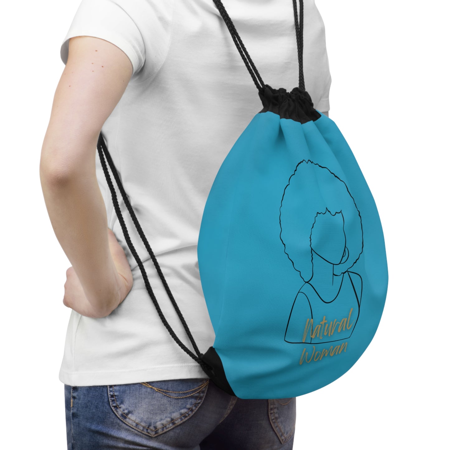 Natural Woman Afro (BL) Drawstring Bag TURQUOISE