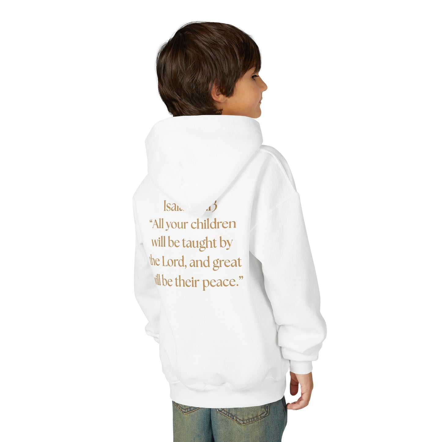 "Children of the King" Youth Hoodie — GOLD Lion Crown Design with Isaiah 54:13