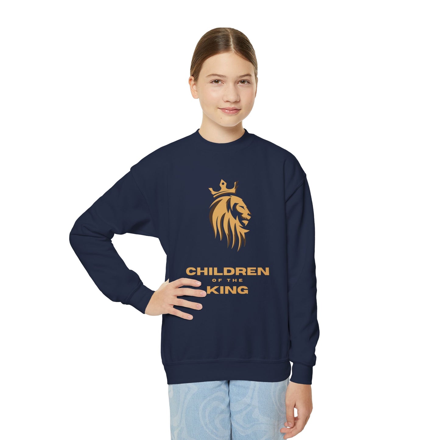 "Children of the King" Youth Sweatshirt GOLD Lion Crown Design with Psalm 127:3