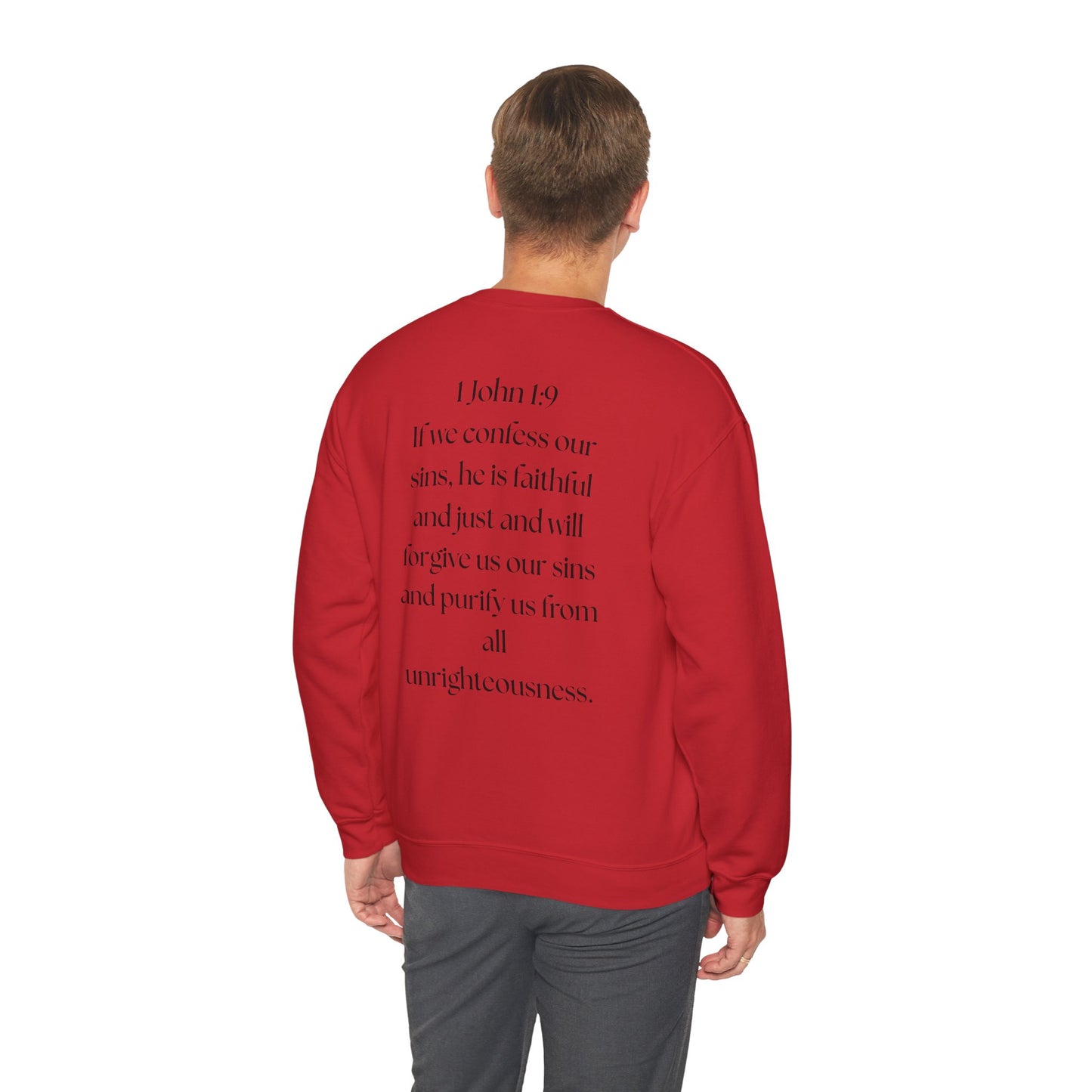 "GOD DID" (BL) Crewneck Sweatshirt w/ Scripture Design (1 John 1:9)
