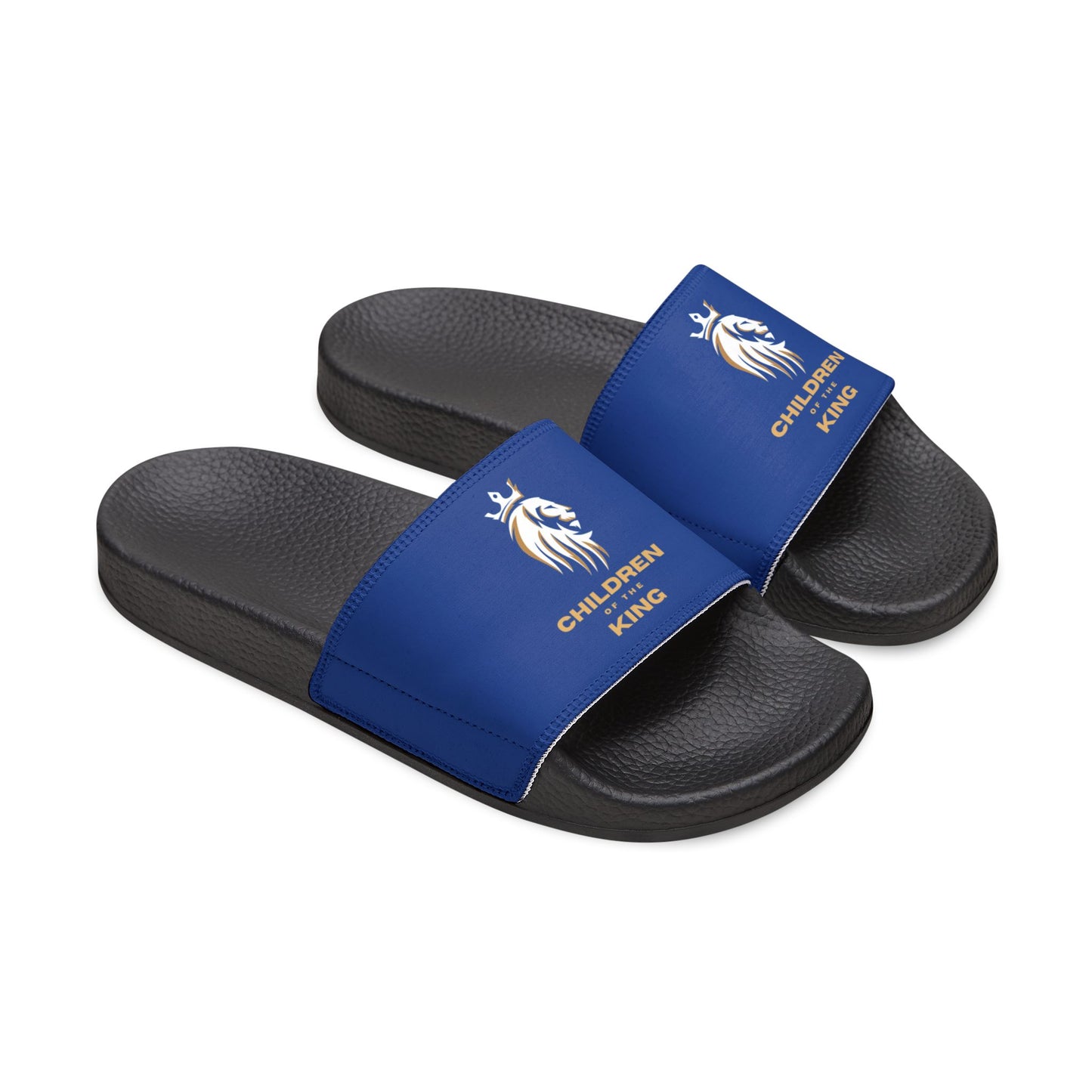 "Children of the King" WHITE Lion - DARK BLUE Youth Slide Sandals