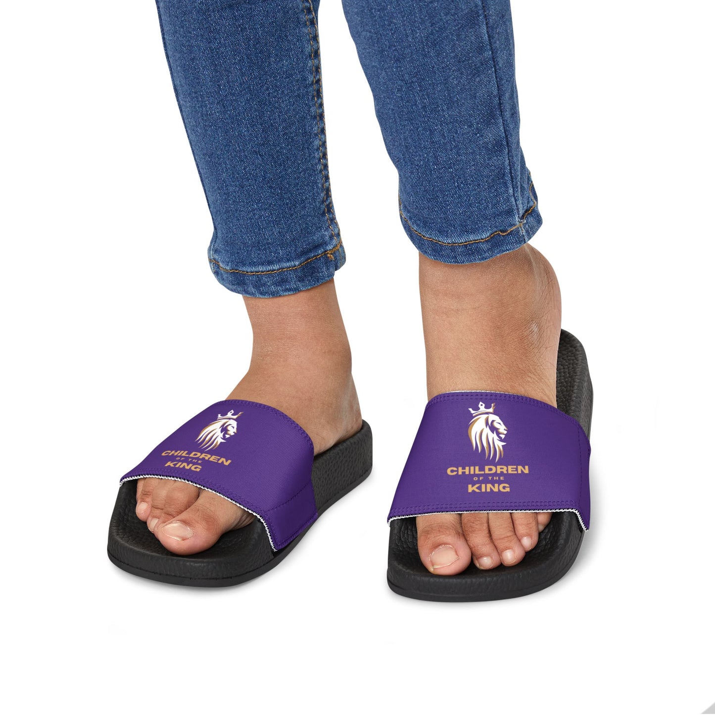 "Children of the King" WHITE Lion - PURPLE Youth Slide Sandals