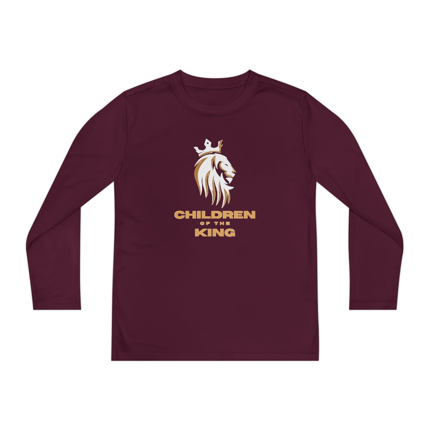 Children Of The King Youth Long Sleeve Tee — White Lion Crest with Proverbs 22:6