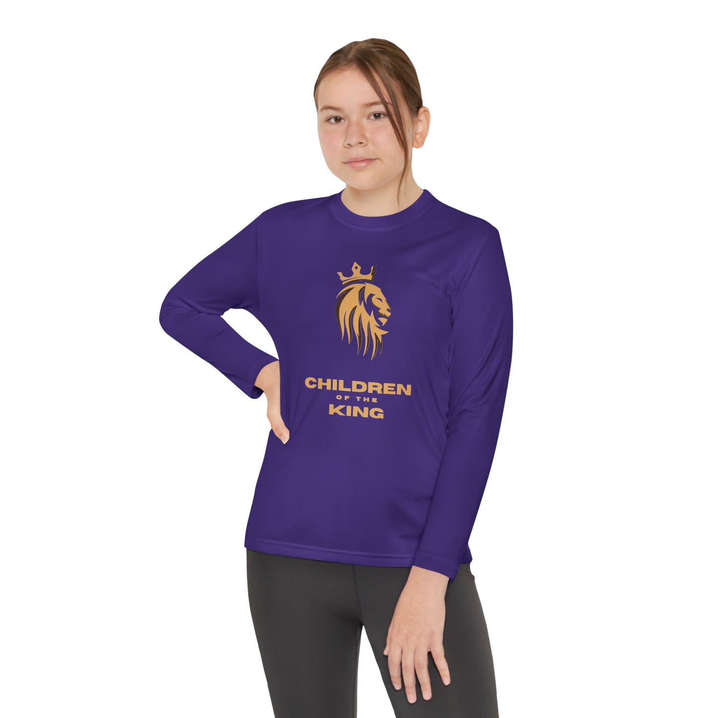 Children of the King Youth Long Sleeve Tee — Golden Lion Crest & Proverbs 22:6
