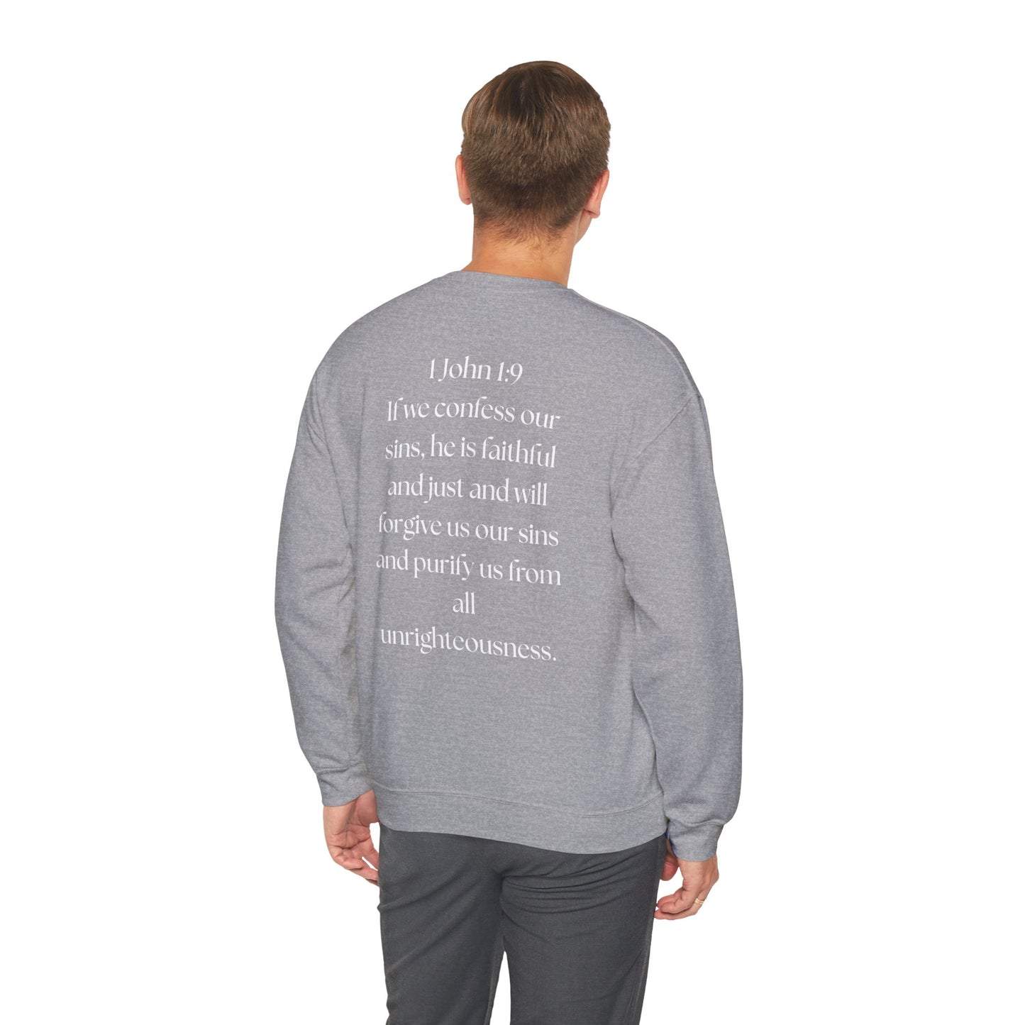 "GOD DID" (WL) Crewneck Sweatshirt w/ Scripture Design (1 John 1:9)