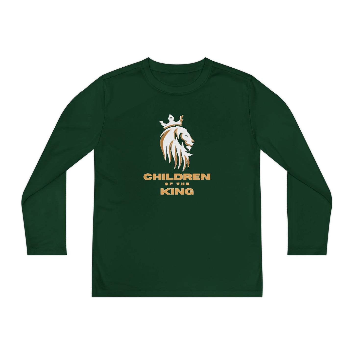 Children Of The King Youth Long Sleeve Tee — White Lion Crest with Proverbs 22:6