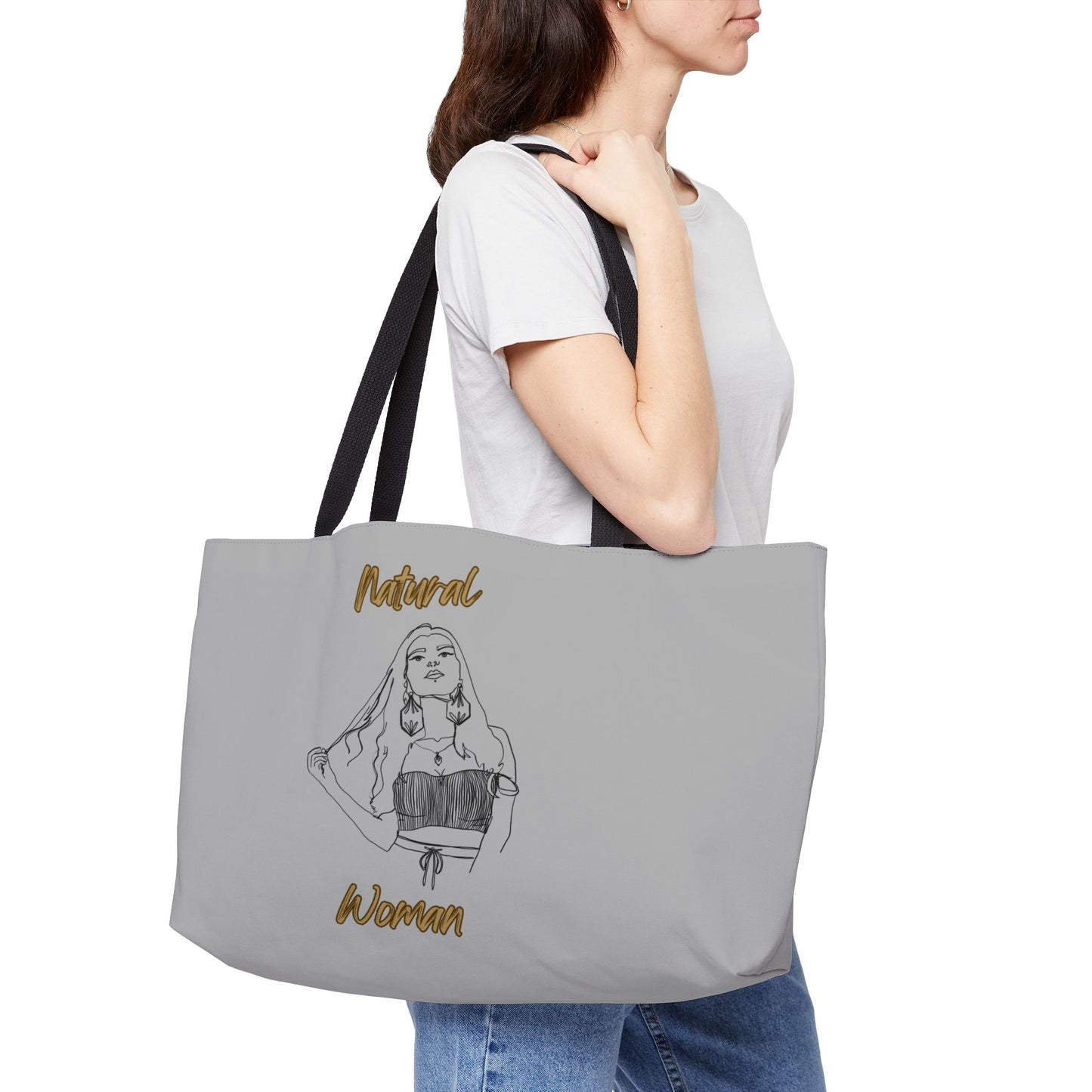 Natural Woman Thinking (BL) Weekender Tote Bag LIGHT GREY