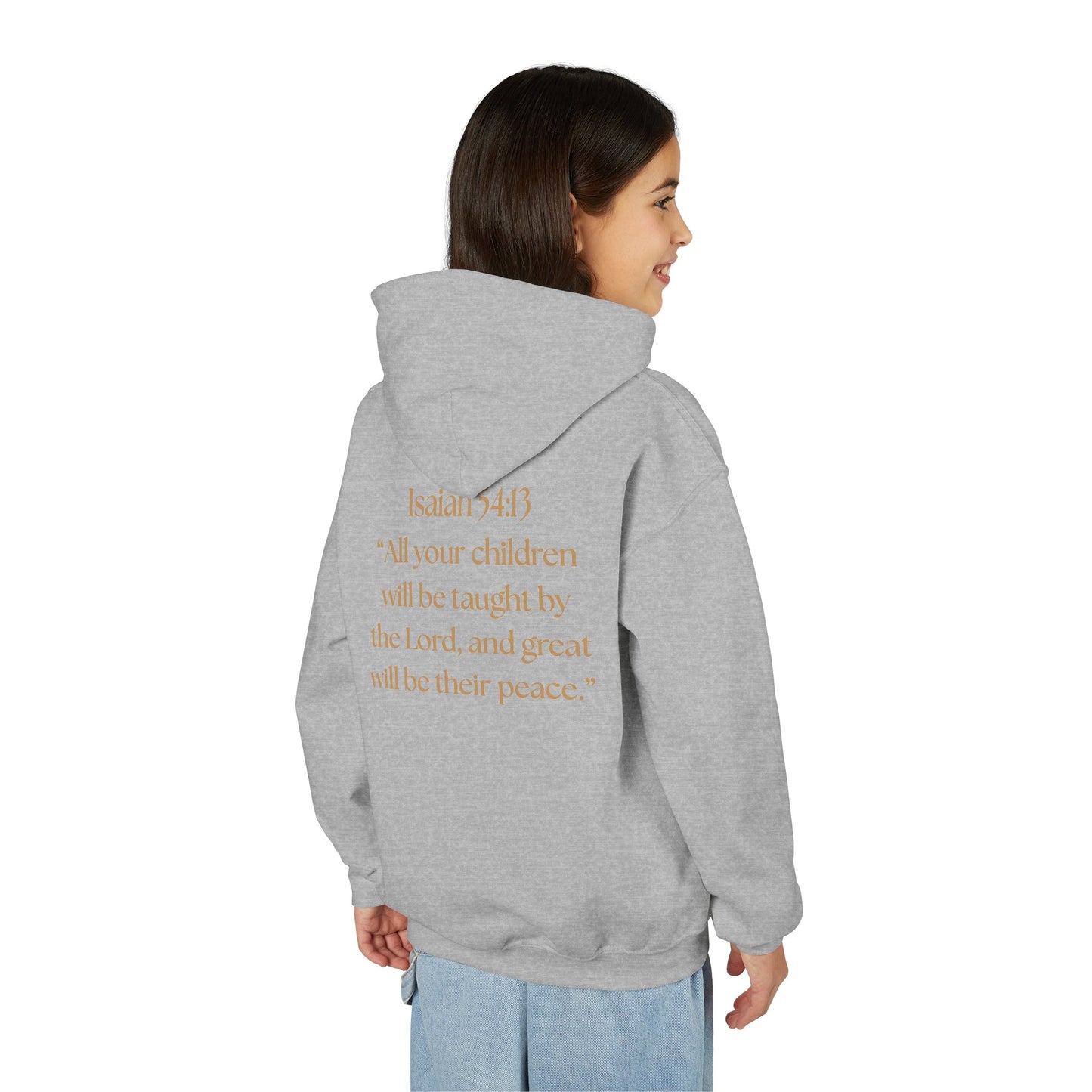 "Children of the King" Youth Hoodie — GOLD Lion Crown Design with Isaiah 54:13
