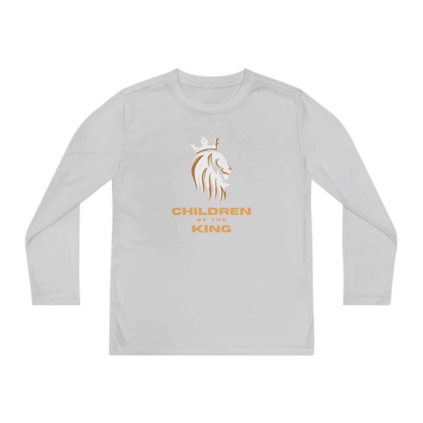 Children Of The King Youth Long Sleeve Tee — White Lion Crest with Proverbs 22:6