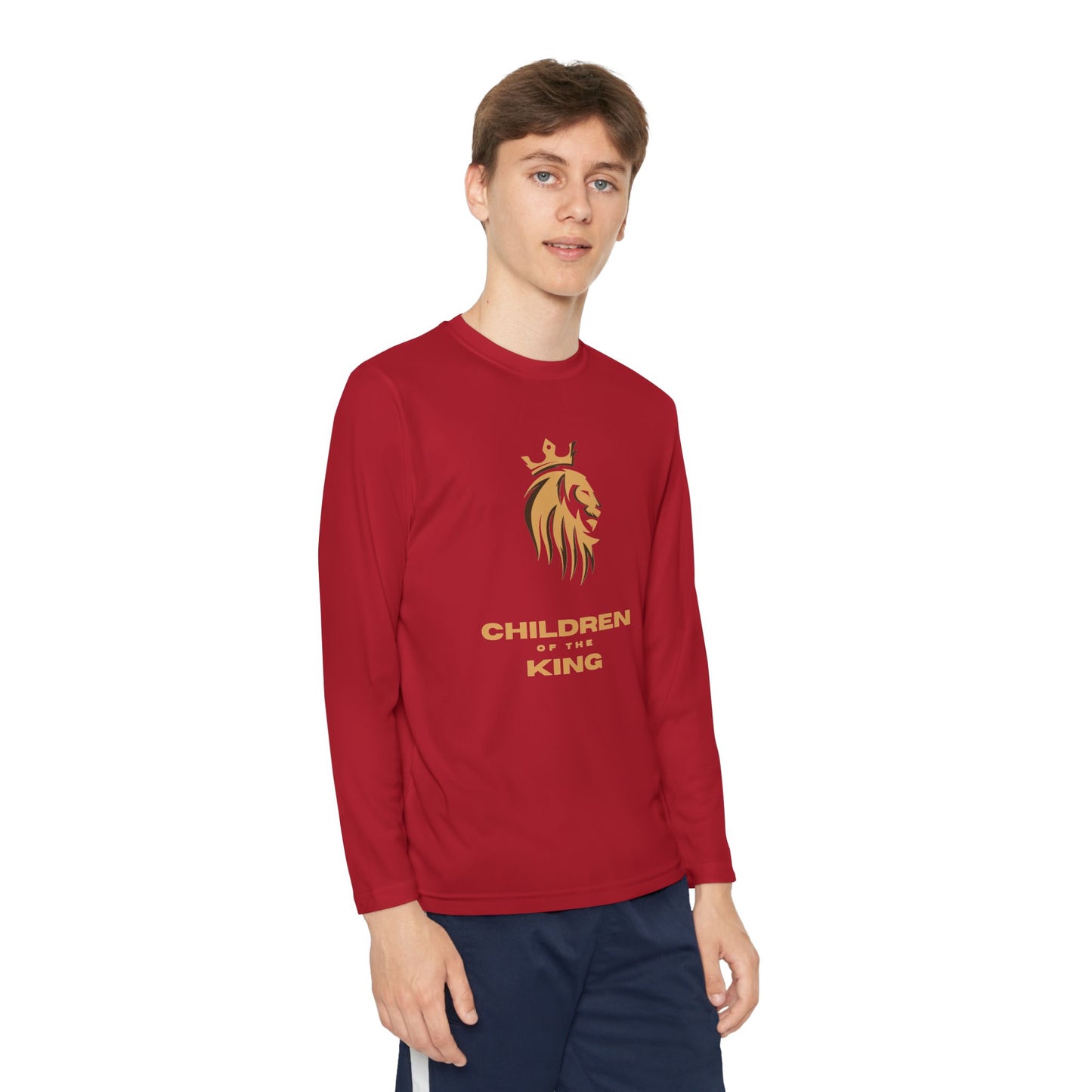 Children of the King Youth Long Sleeve Tee — Golden Lion Crest & Proverbs 22:6
