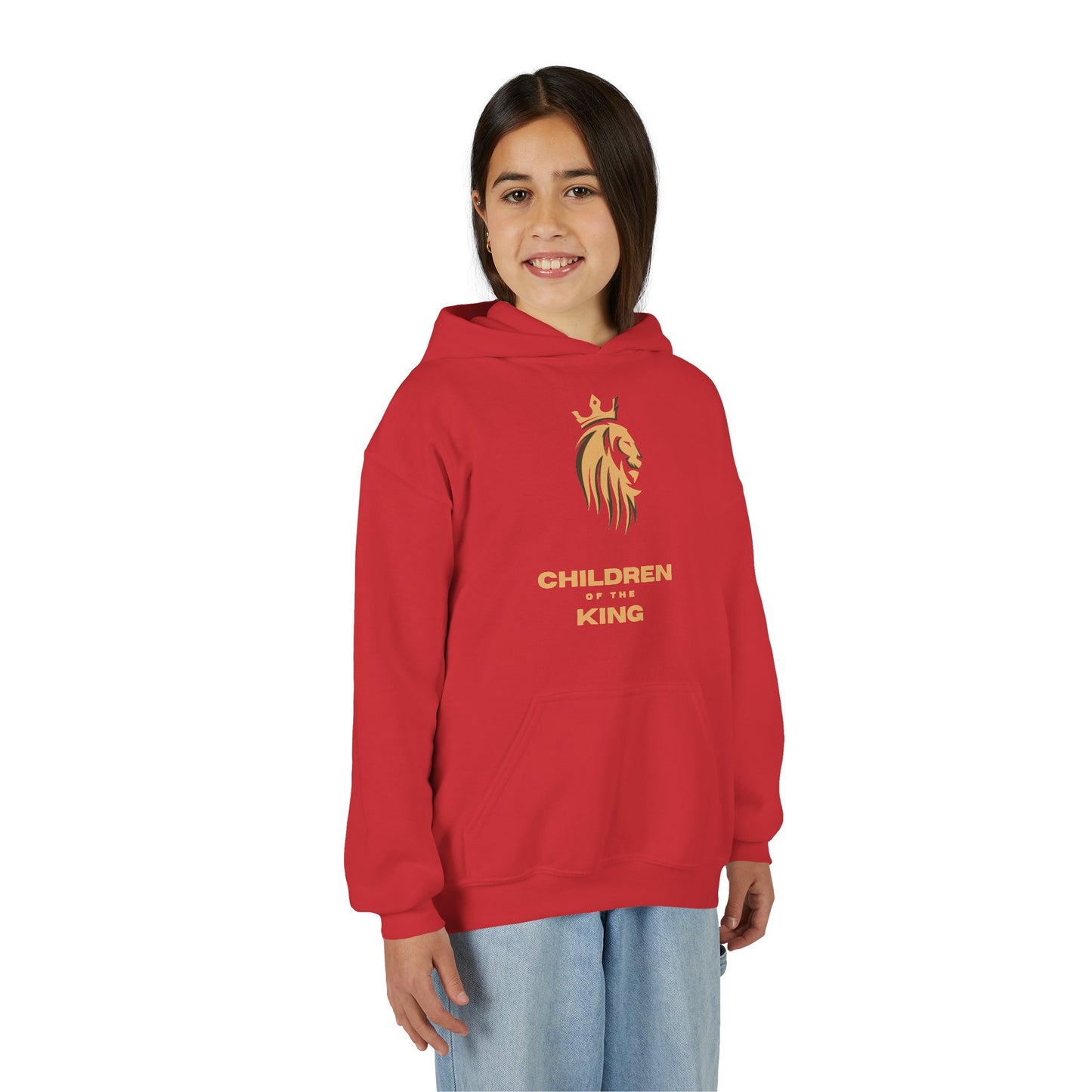 "Children of the King" Youth Hoodie — GOLD Lion Crown Design with Isaiah 54:13