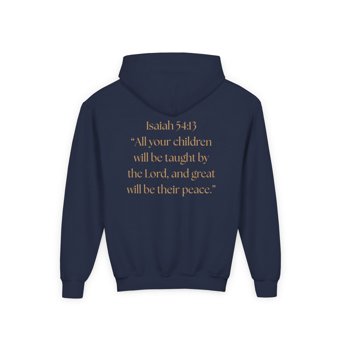 "Children of the King" Youth Hoodie — GOLD Lion Crown Design with Isaiah 54:13