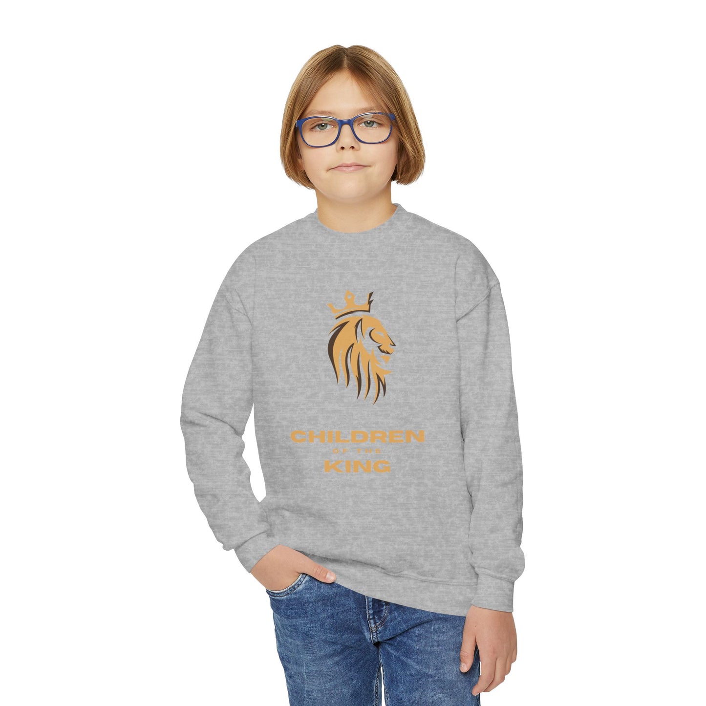 "Children of the King" Youth Sweatshirt GOLD Lion Crown Design with Psalm 127:3