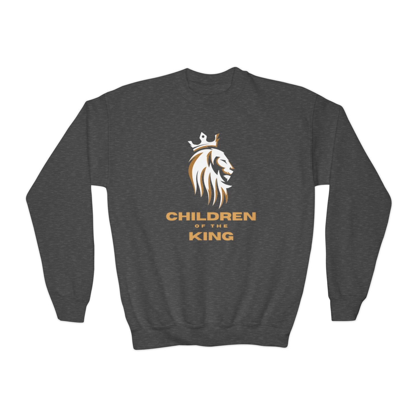 "Children of the King" Youth Crewneck Sweatshirt WHITE Lion Design with Psalm 127:3