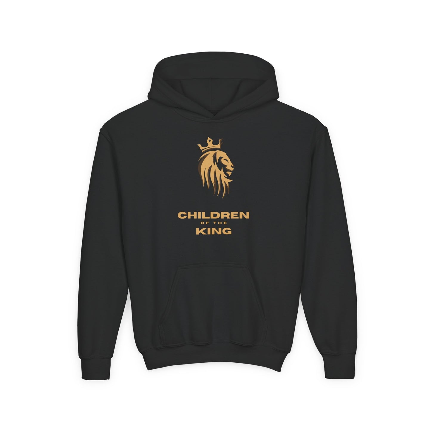 "Children of the King" Youth Hoodie — GOLD Lion Crown Design with Isaiah 54:13