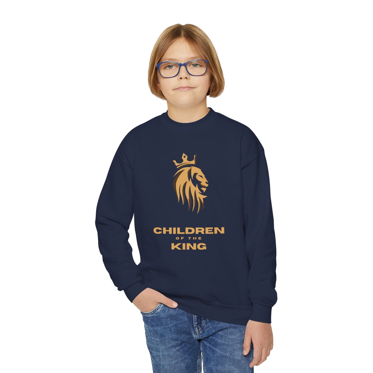 "Children of the King" Youth Sweatshirt GOLD Lion Crown Design with Psalm 127:3