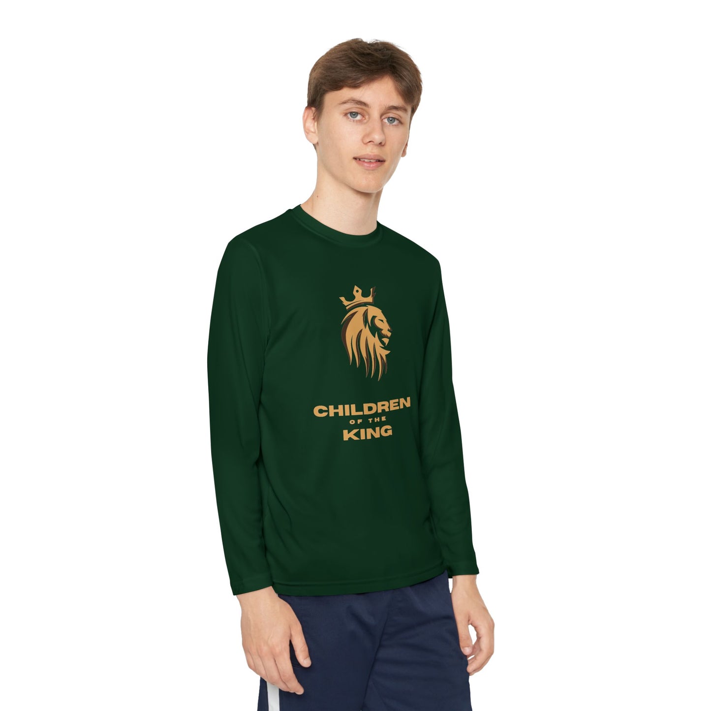 Children of the King Youth Long Sleeve Tee — Golden Lion Crest & Proverbs 22:6