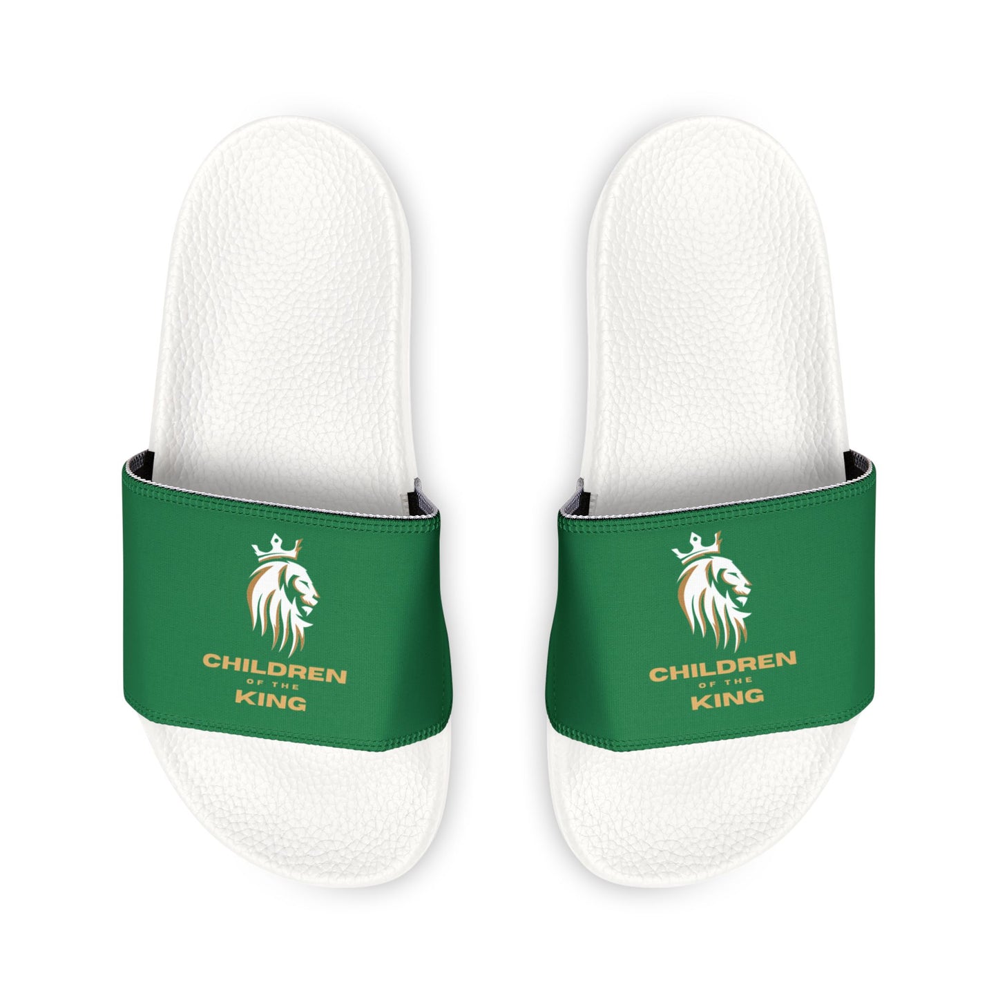 "Children of the King" WHITE Lion - DARK GREEN Youth Slide Sandals