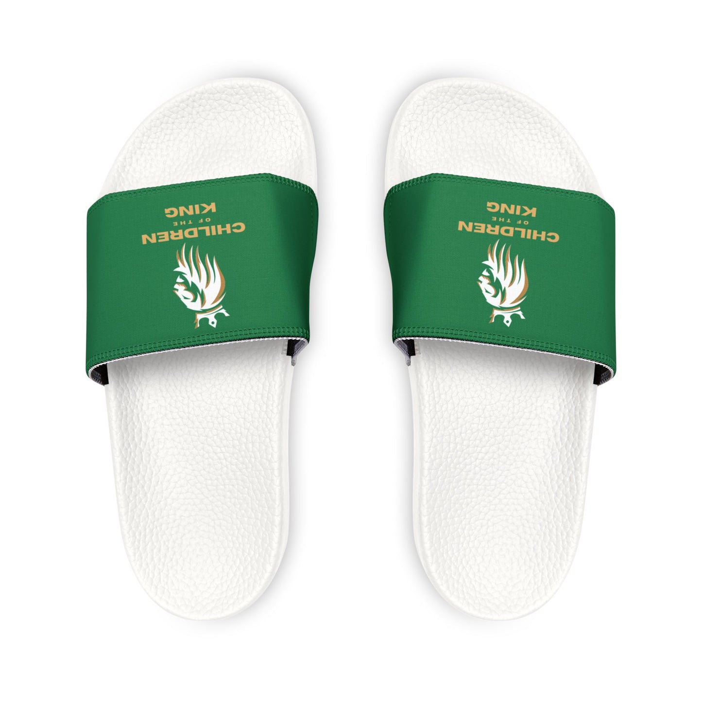 "Children of the King" WHITE Lion - DARK GREEN Youth Slide Sandals