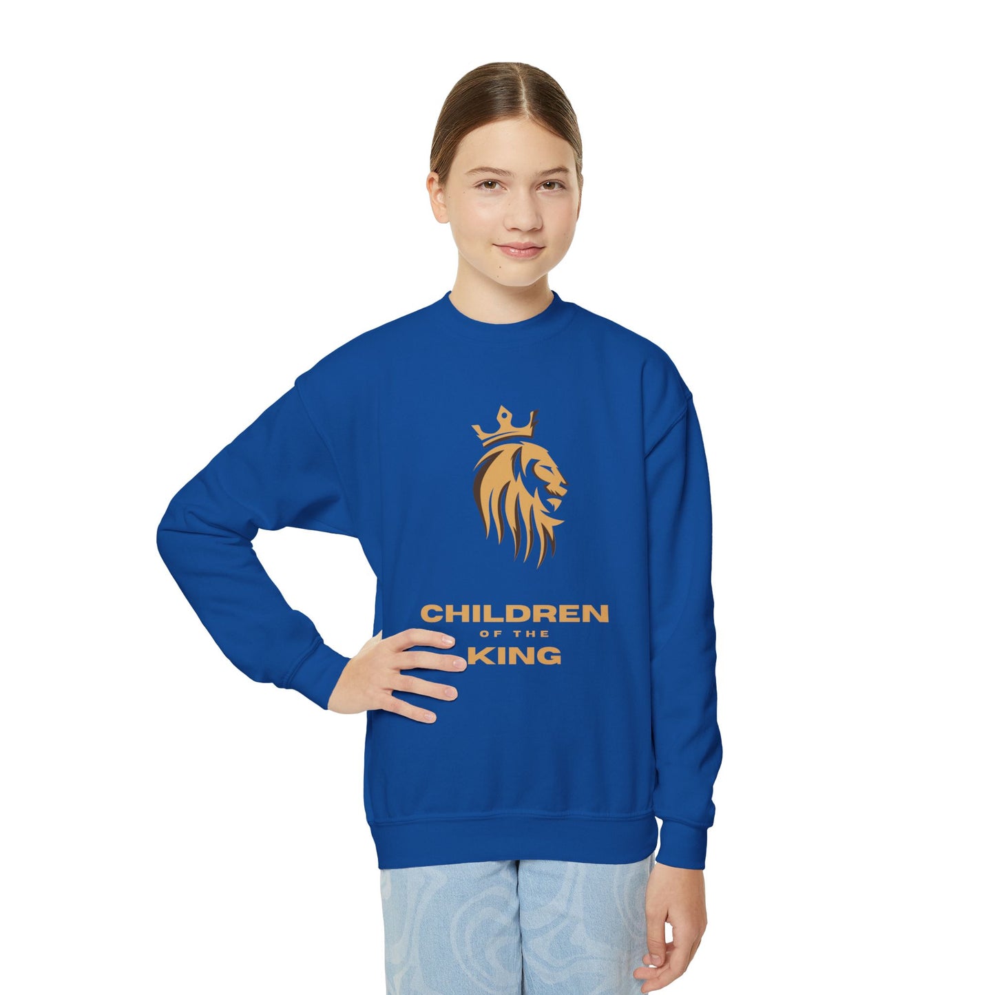 "Children of the King" Youth Sweatshirt GOLD Lion Crown Design with Psalm 127:3