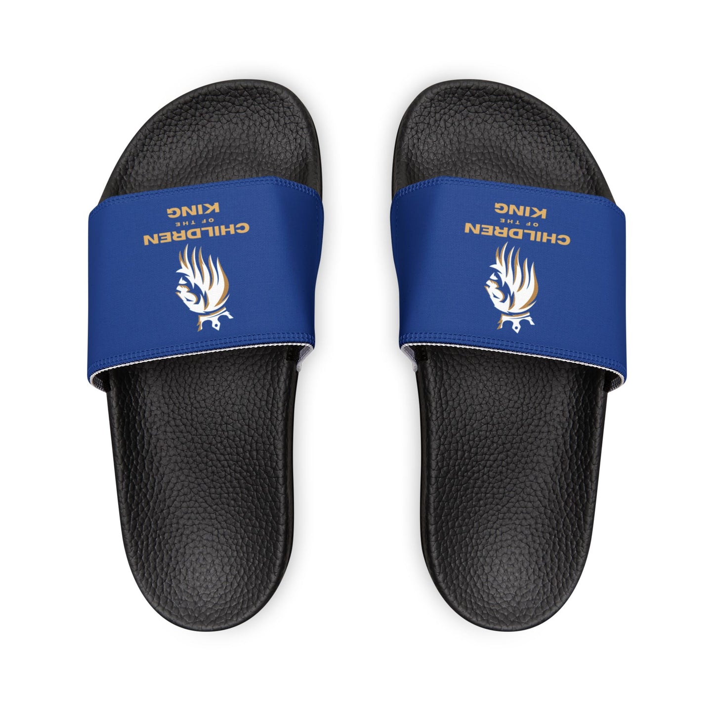 "Children of the King" WHITE Lion - DARK BLUE Youth Slide Sandals