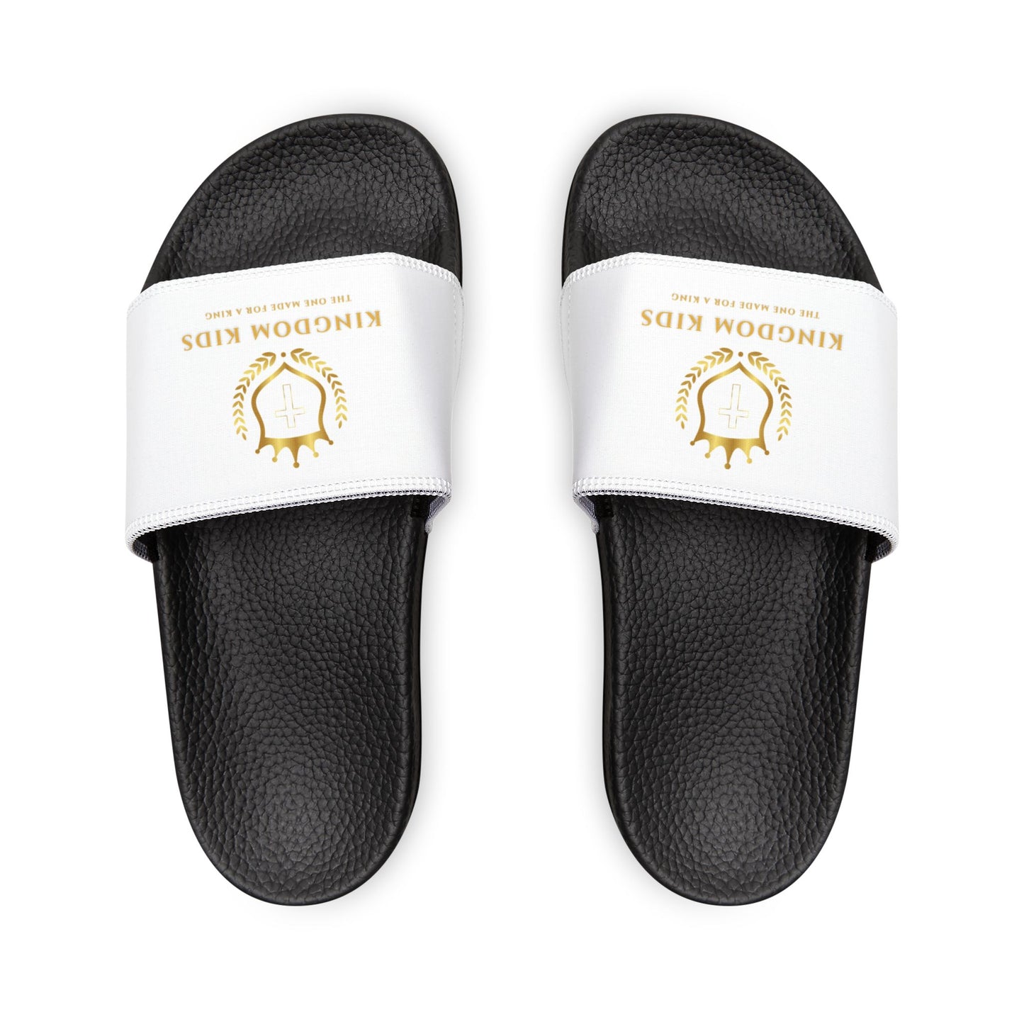 Kingdom Kids Youth Removable-Strap Sandals with Crown Design (Black/White)