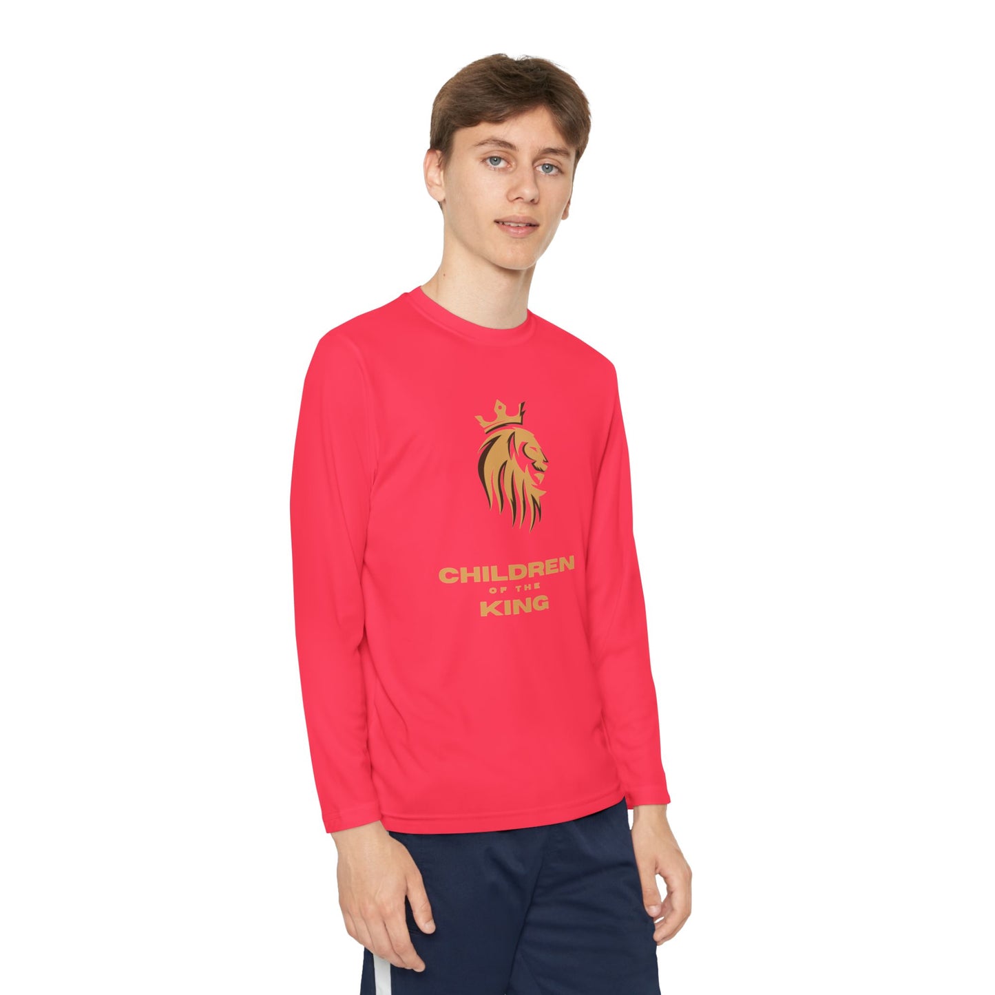 Children of the King Youth Long Sleeve Tee — Golden Lion Crest & Proverbs 22:6