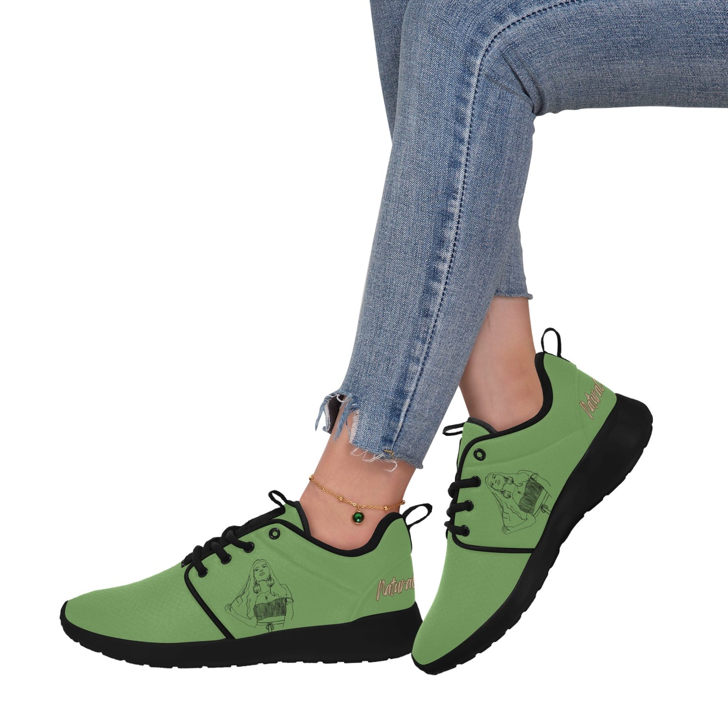 Natural Woman THINKING (BL) GREEN w/ Black Sole Sneakers