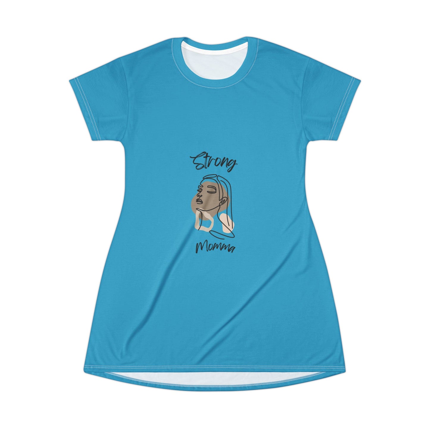 Strong Momma T-Shirt Dress (AOP/BL) Turquoise