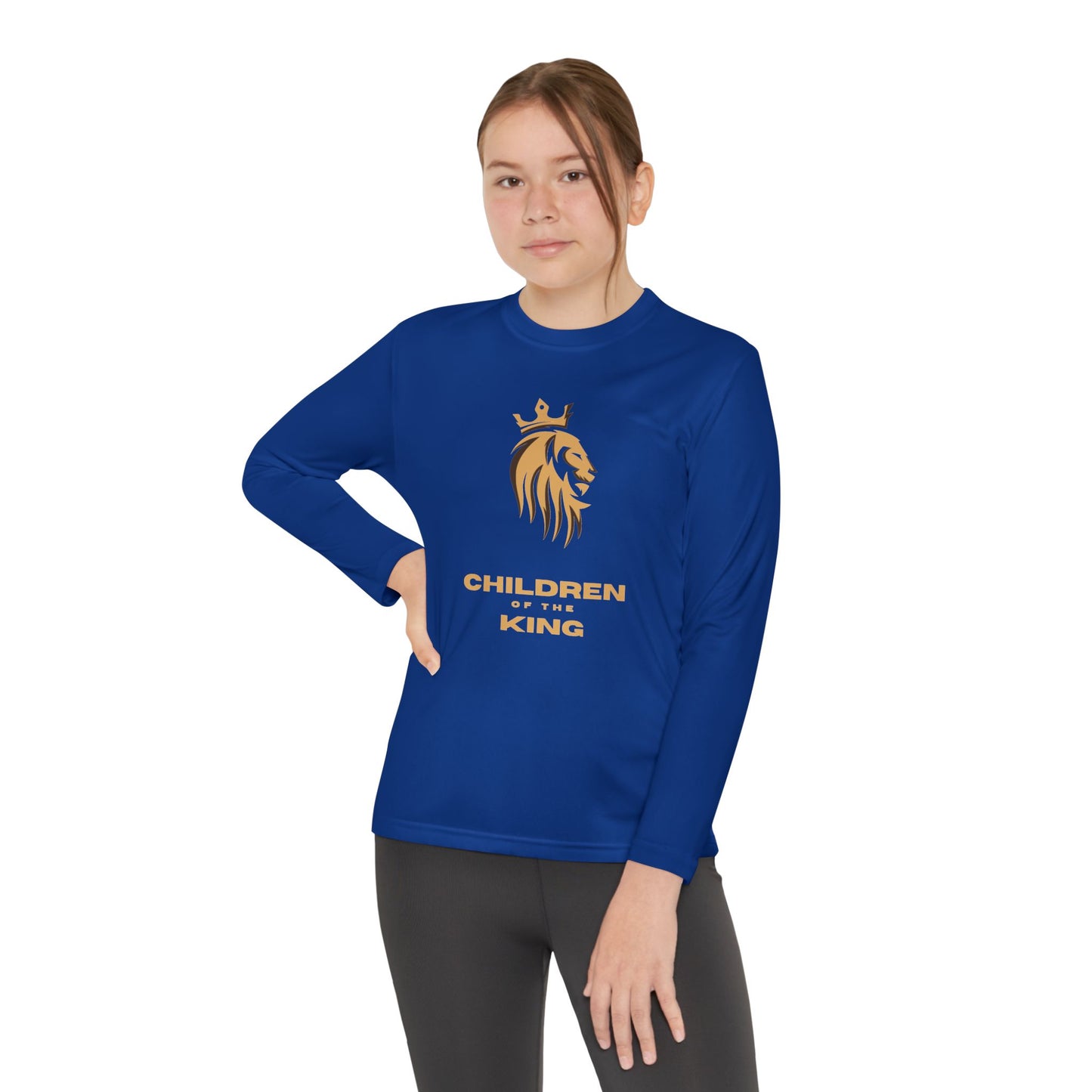 Children of the King Youth Long Sleeve Tee — Golden Lion Crest & Proverbs 22:6
