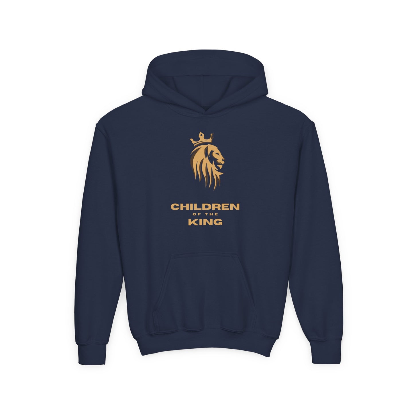 "Children of the King" Youth Hoodie — GOLD Lion Crown Design with Isaiah 54:13