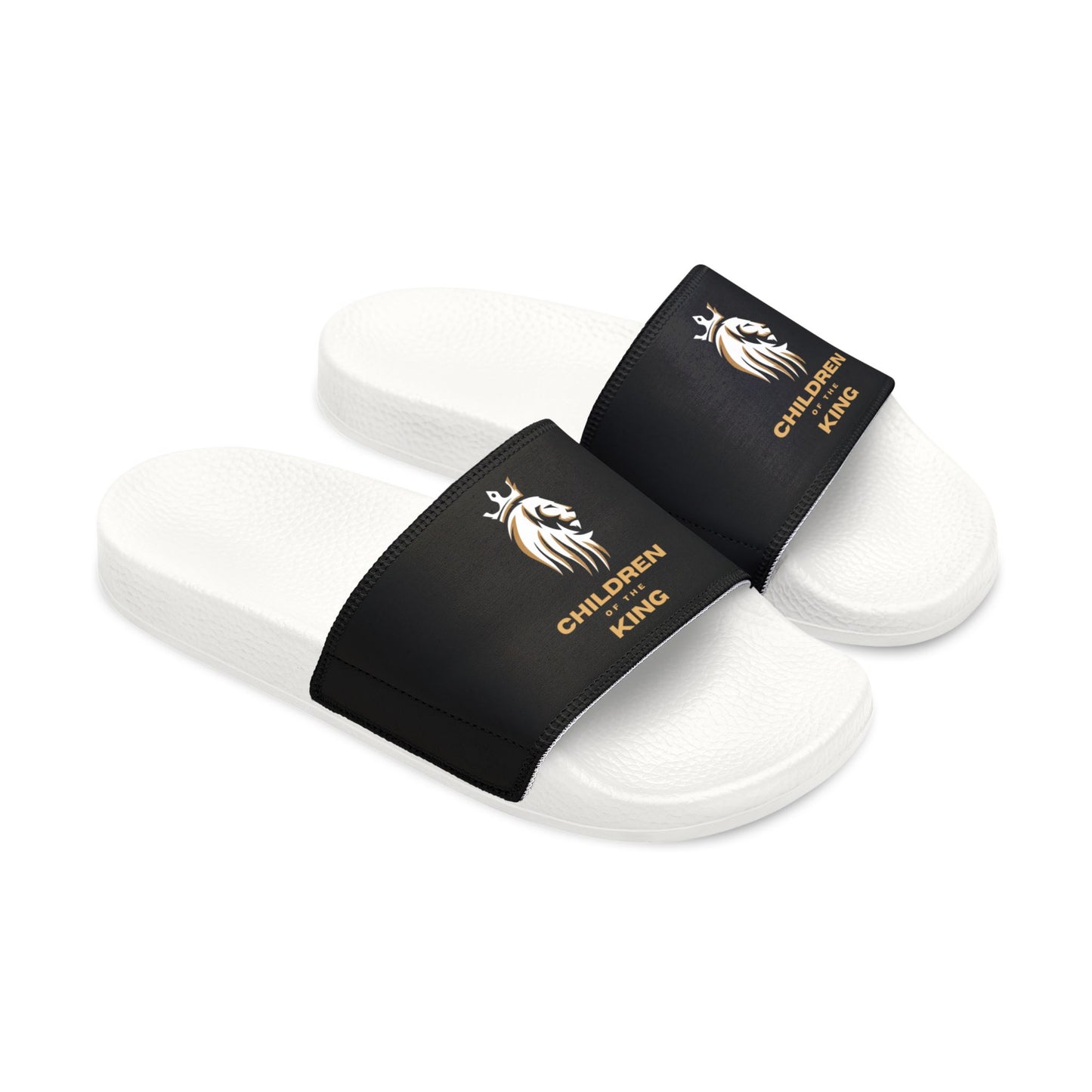 "Children of the King" WHITE Lion - BLACK Youth Slide Sandals