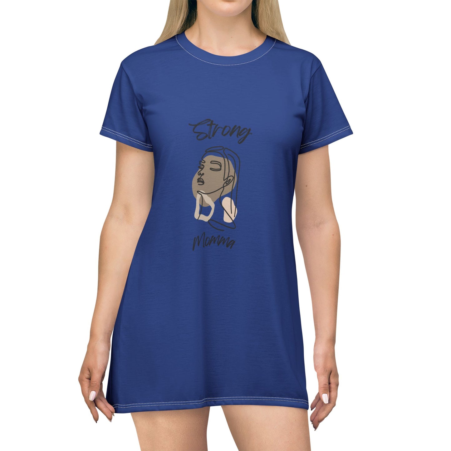 Strong Momma T-Shirt Dress (AOP/BL) Dark Blue