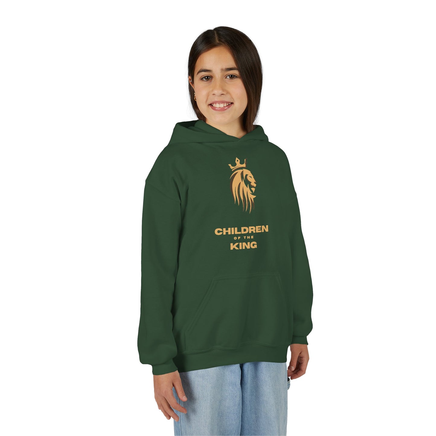 "Children of the King" Youth Hoodie — GOLD Lion Crown Design with Isaiah 54:13