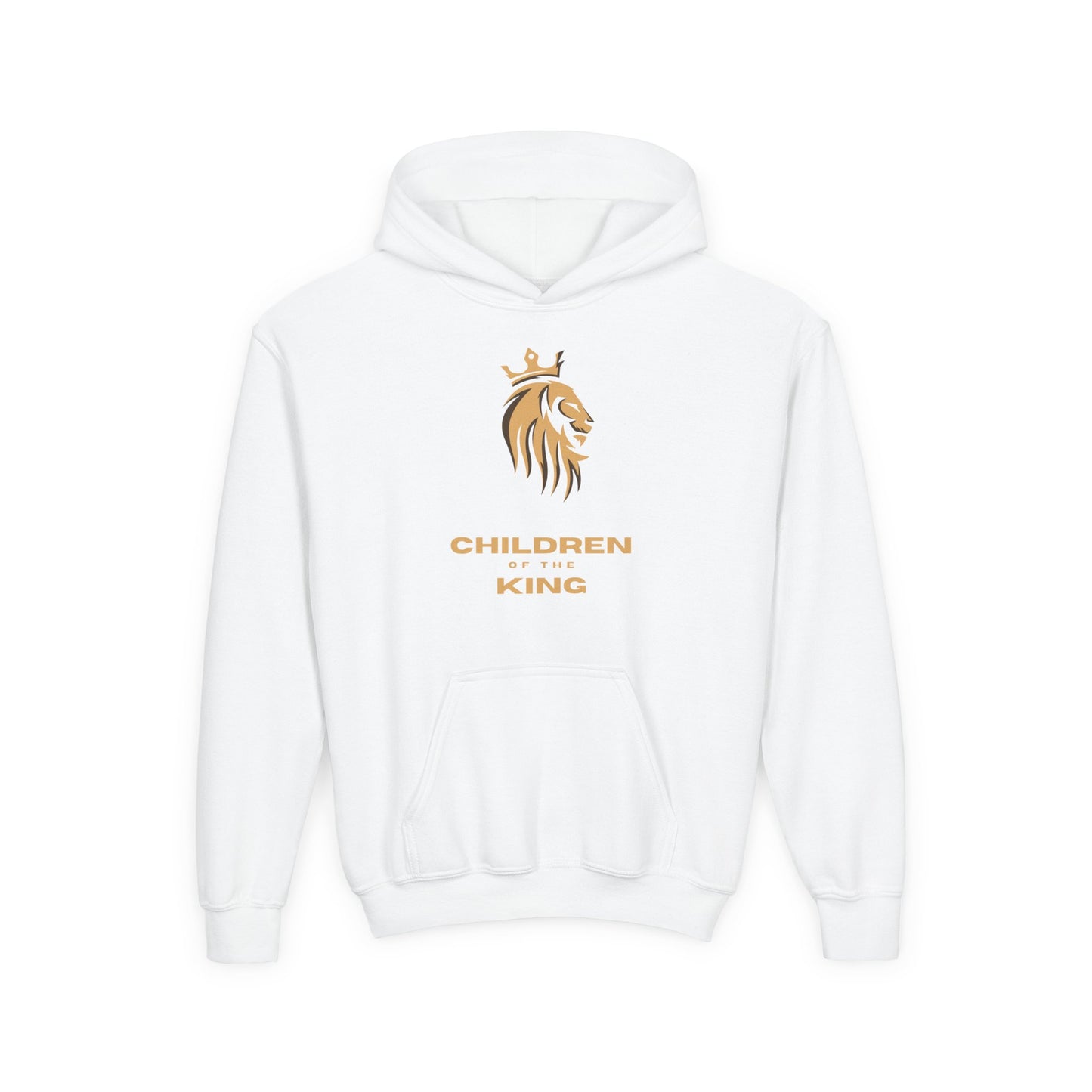 "Children of the King" Youth Hoodie — GOLD Lion Crown Design with Isaiah 54:13