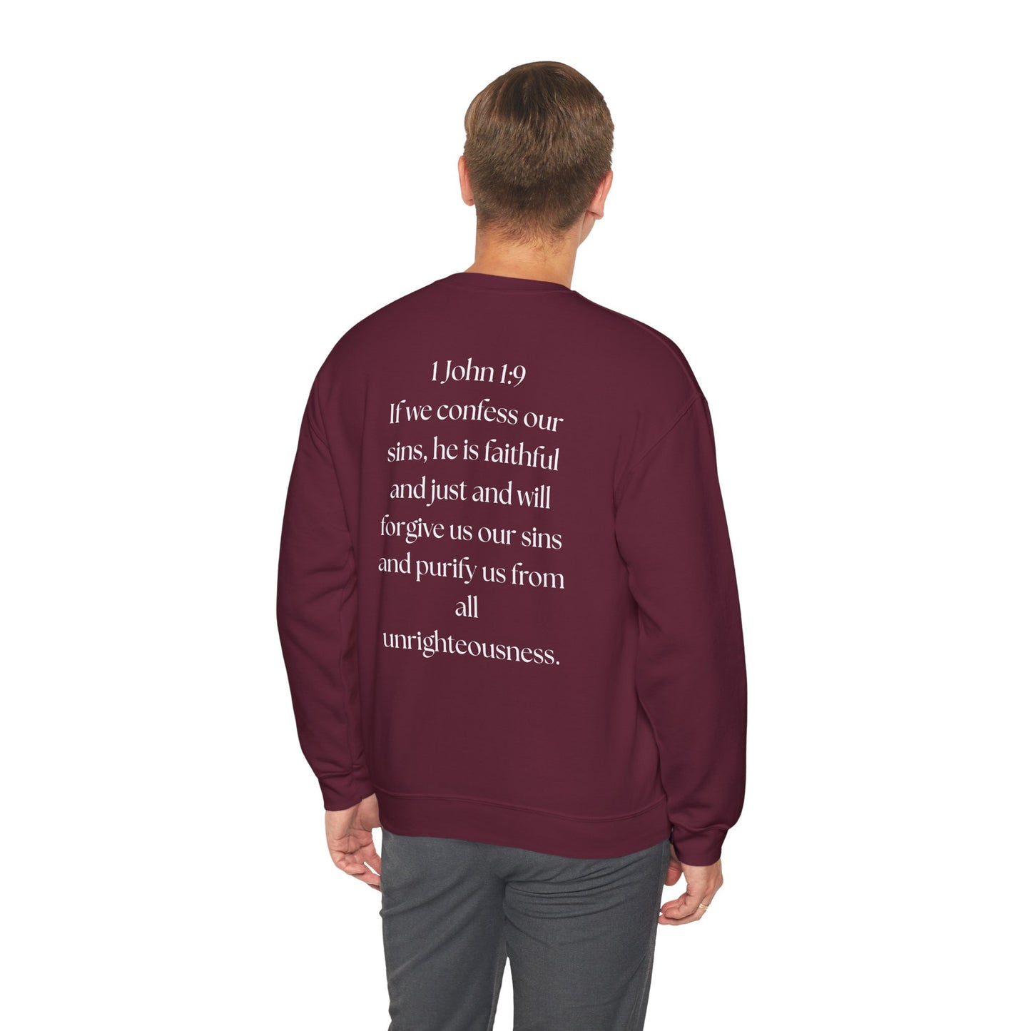 "GOD DID" (WL) Crewneck Sweatshirt w/ Scripture Design (1 John 1:9)