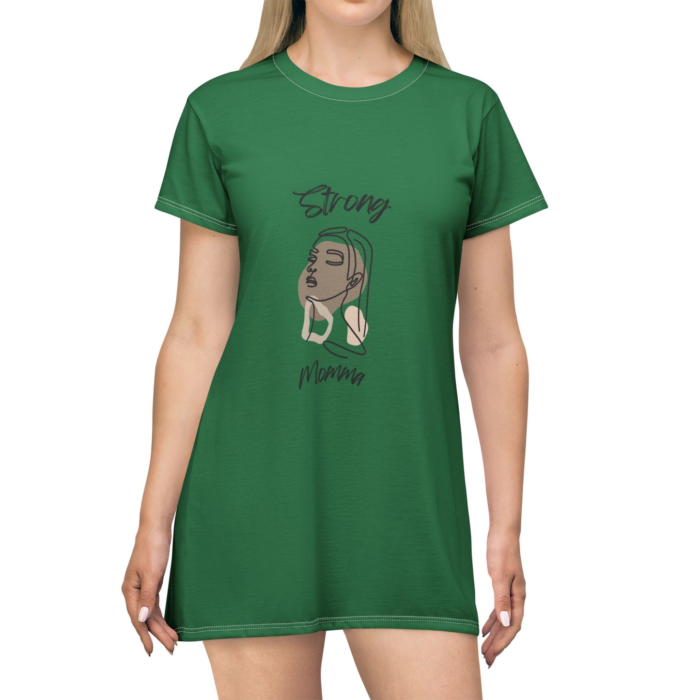 Strong Momma T-Shirt Dress (AOP/BL) Dark Green