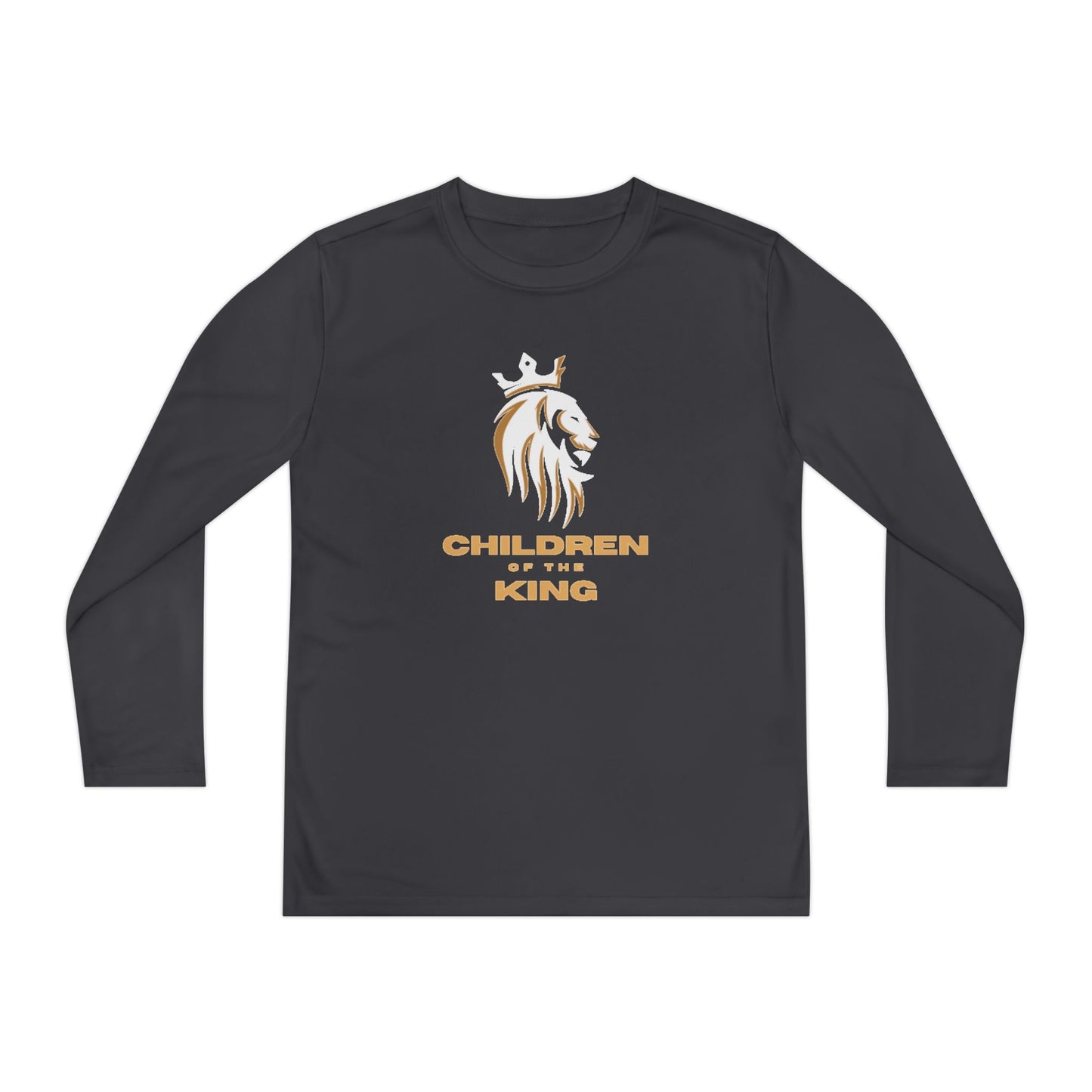 Children Of The King Youth Long Sleeve Tee — White Lion Crest with Proverbs 22:6