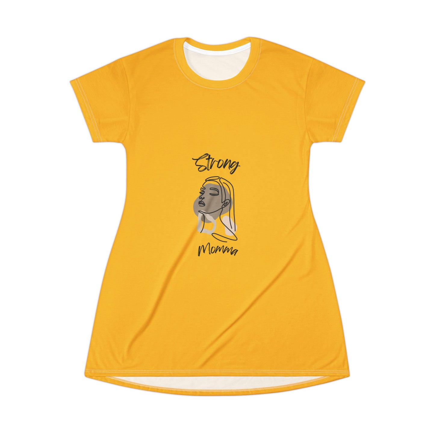 Strong Momma T-Shirt Dress (AOP/BL) Yellow