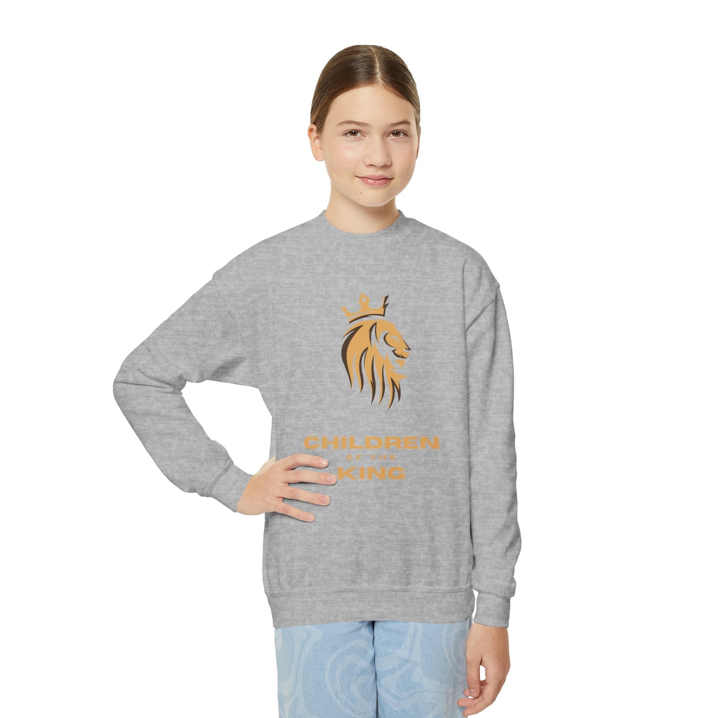 "Children of the King" Youth Sweatshirt GOLD Lion Crown Design with Psalm 127:3