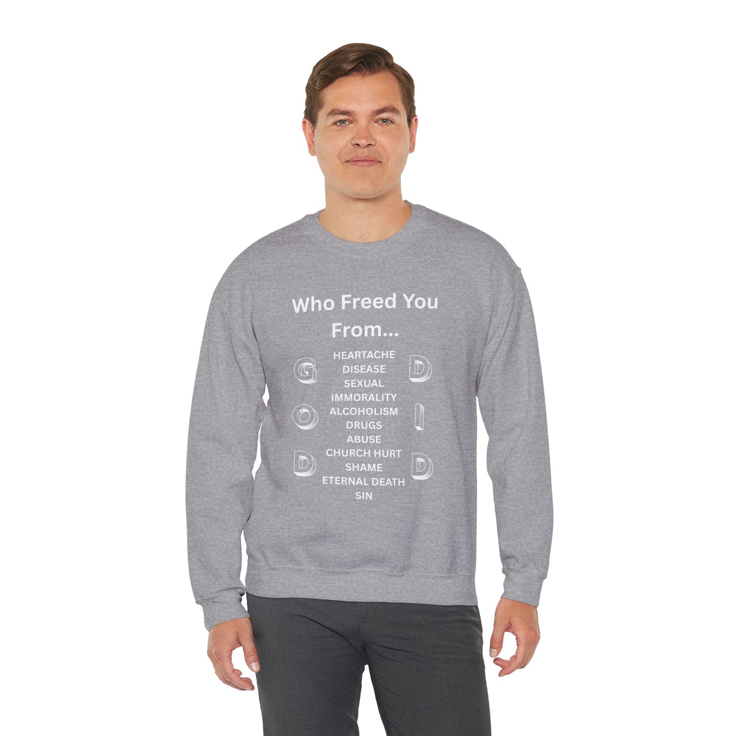 "GOD DID" (WL) Crewneck Sweatshirt w/ Scripture Design (1 John 1:9)