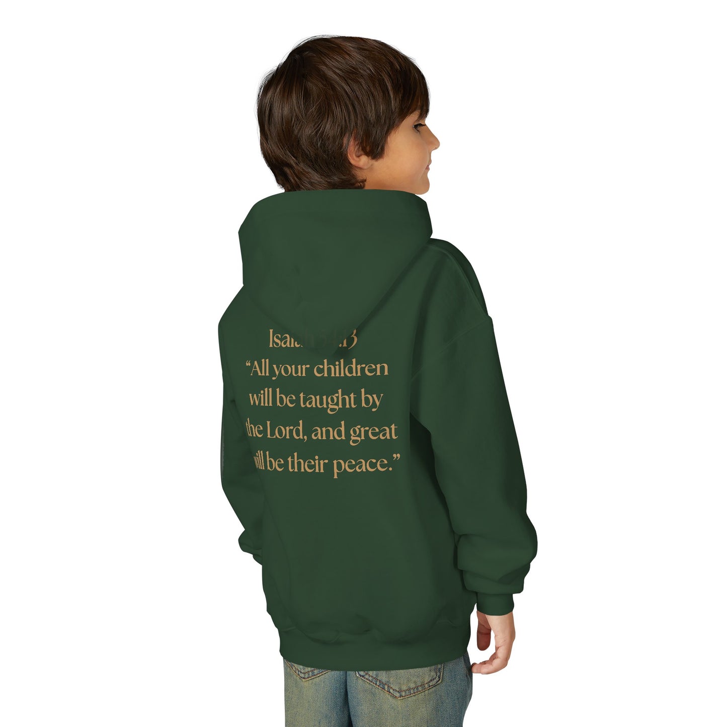 "Children of the King" Youth Hoodie — GOLD Lion Crown Design with Isaiah 54:13