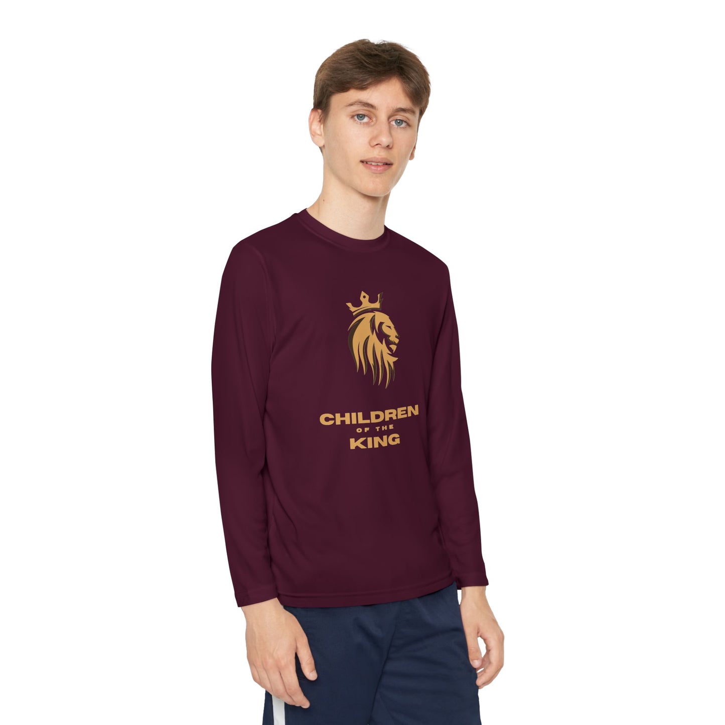 Children of the King Youth Long Sleeve Tee — Golden Lion Crest & Proverbs 22:6