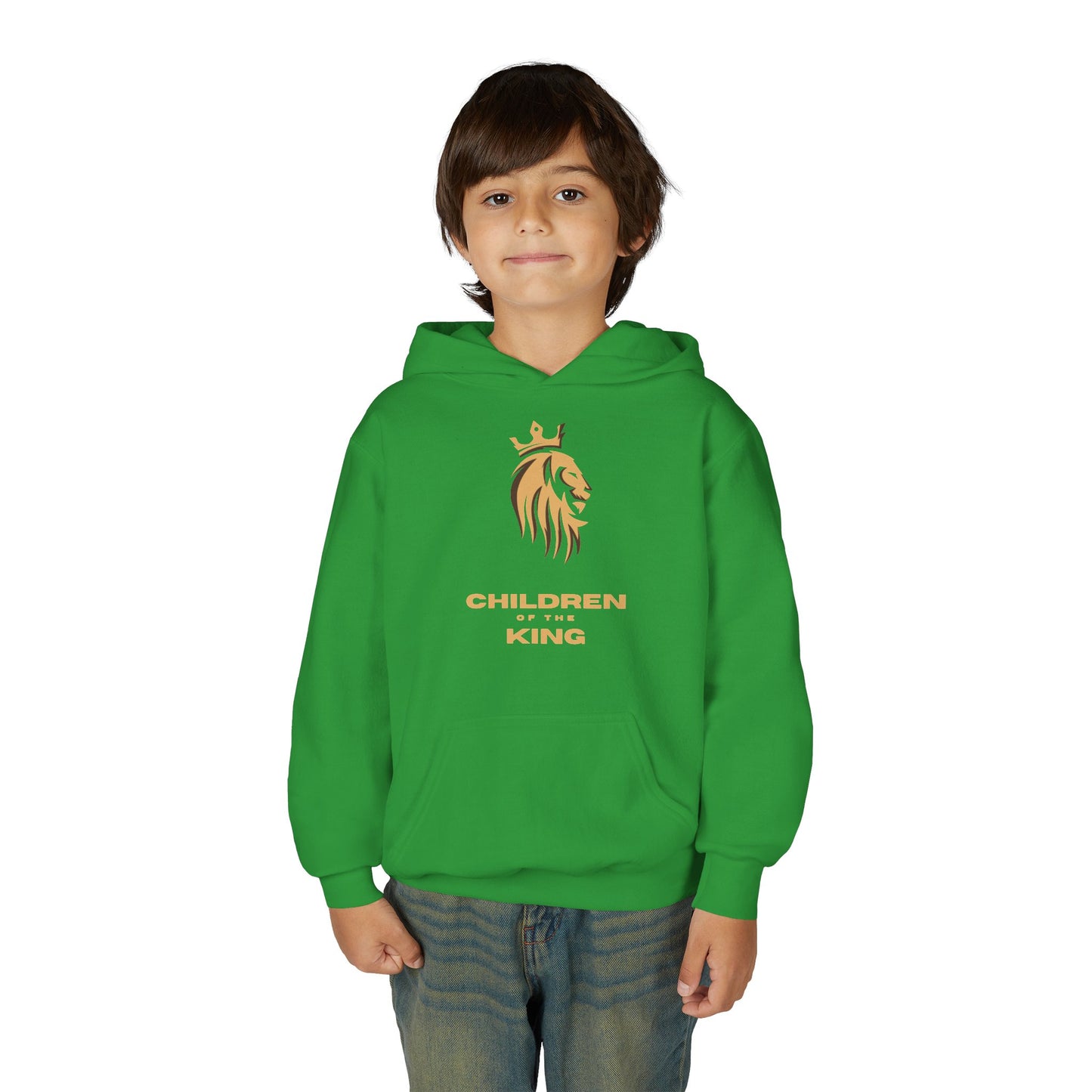 "Children of the King" Youth Hoodie — GOLD Lion Crown Design with Isaiah 54:13